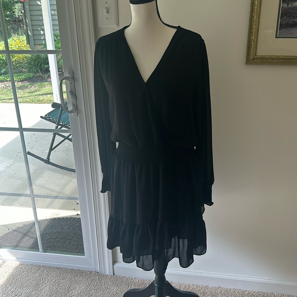 Michael Kors Smock Ruffled Black Crepe Dress -Size L